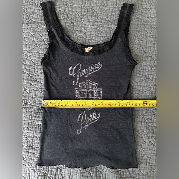 Harley-Davidson Motorcycles Vintage Women's Black lace Tank Top - Picture 2 of 6